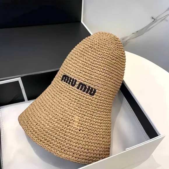 Women’s Miu Miu Tan Woven Hat - Picture 2 of 3